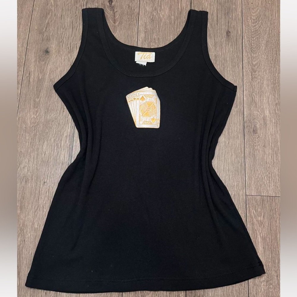 Black Tank Top with Gold Card Design